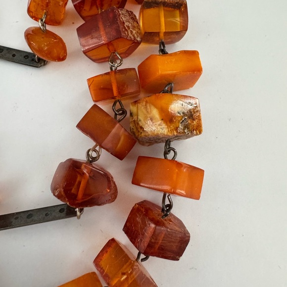 VINTAGE Baltic White Butterscotch Amber Silver Necklace Shantel USSR Soviet - Picture 12 of 17